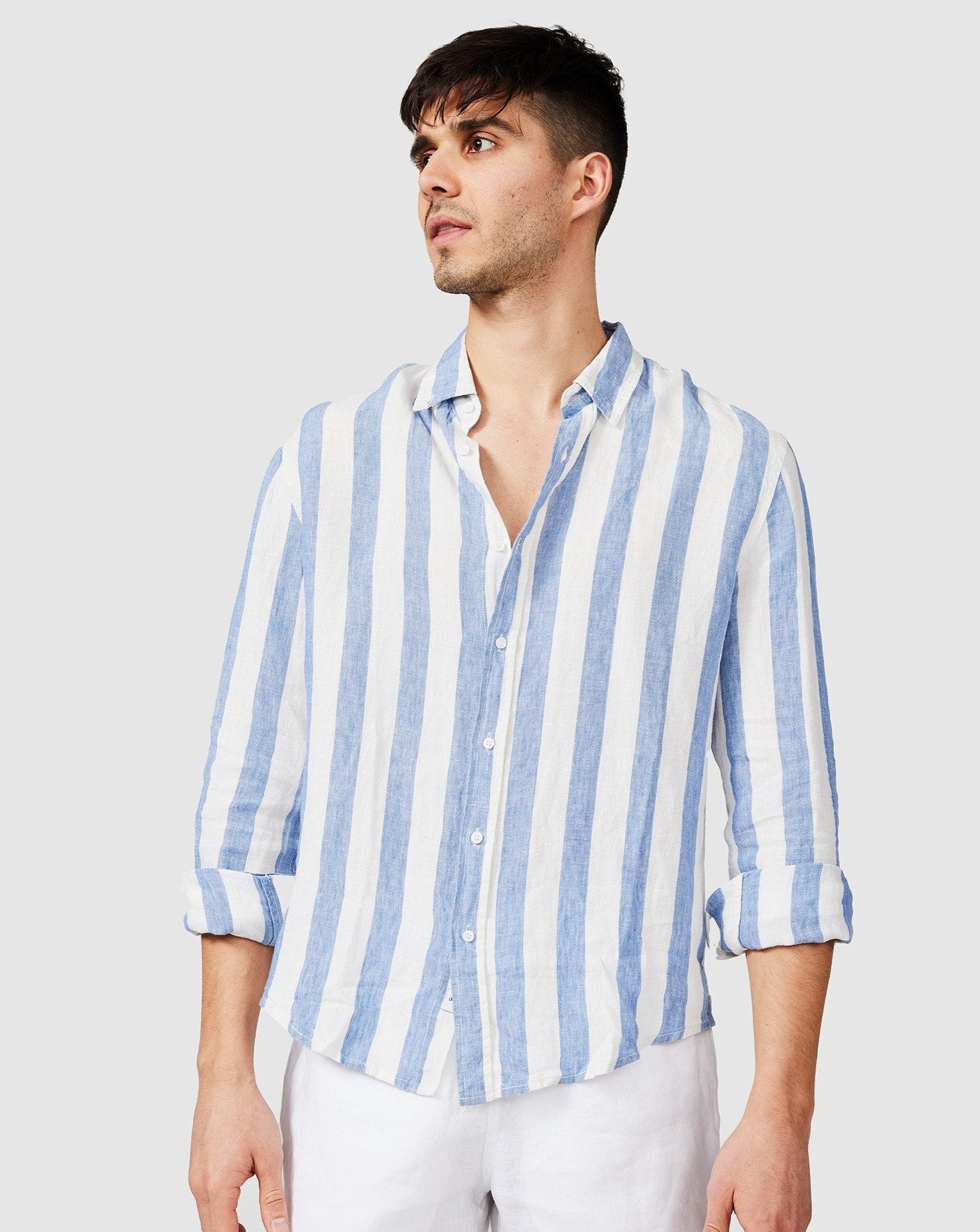 Blue and white online striped shirt mens