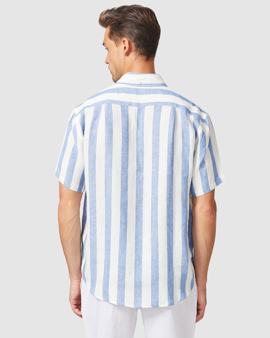 S/S Linen Shirt Blue Stripe