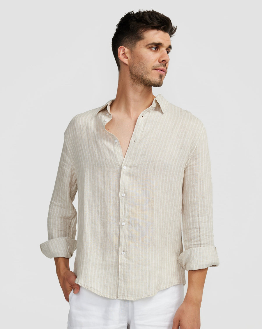 Linen Shirt Brown Stripe
